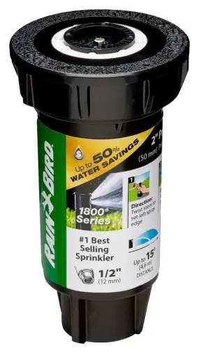 Rain Bird 1800 PRS 1802HDSPRS Pressure Regulating Pop-Up Sprinkler, 1/2 in Connection, FNPT, 2 in H Pop-Up, Plastic :EA: QUANTITY: 1