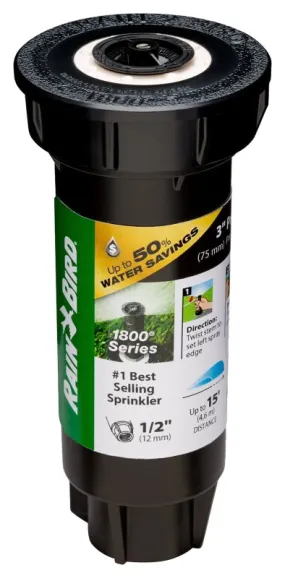 Rain Bird 1800 PRS 1803APPRS Pressure Regulating Pop-Up Sprinkler, 1/2 in Connection, FNPT, 3 in H Pop-Up, Plastic :EA: QUANTITY: 1