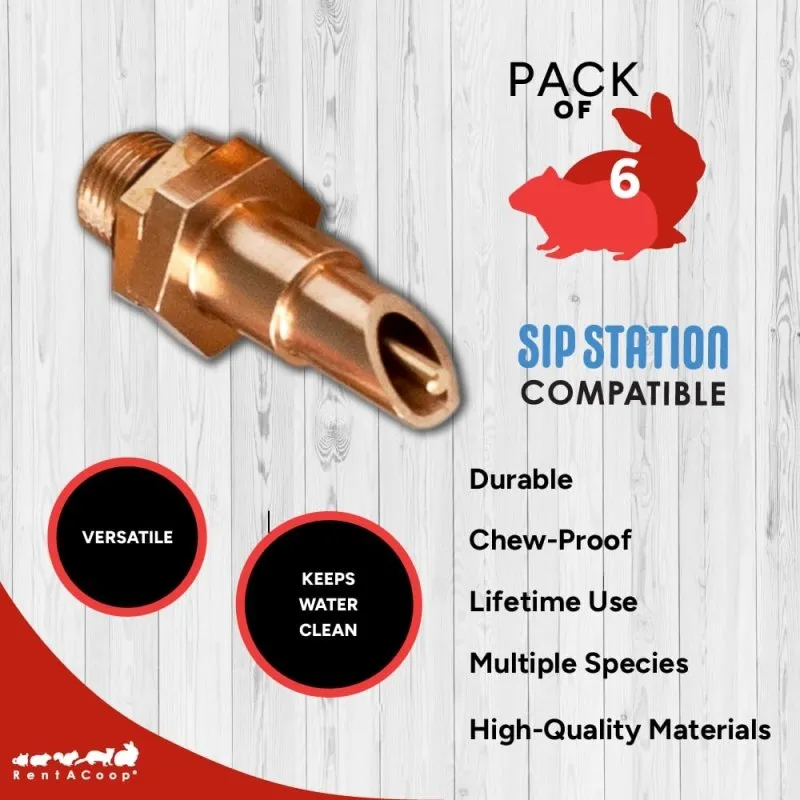 RentACoop DIY Waterer Kit – Six (6) Pack Horizontal Brass Nozzles – Great for Rabbits, Guinea Pigs, Ferrets and Other Small Animals