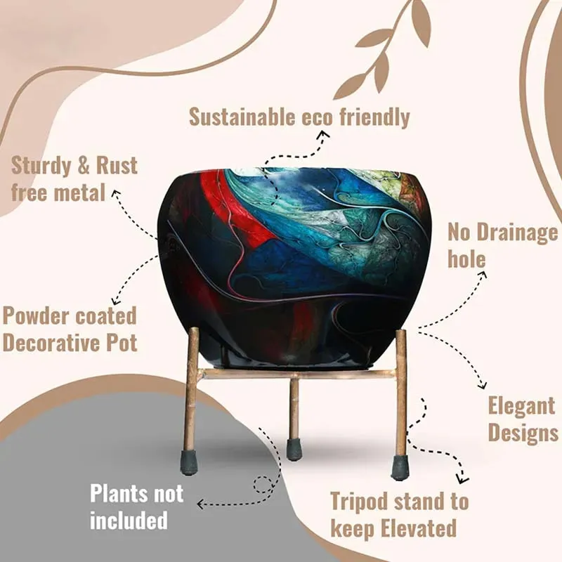 Resilient Metal Plant Pots With Stand | Set of 4 | 5 x 5 x 6 inches