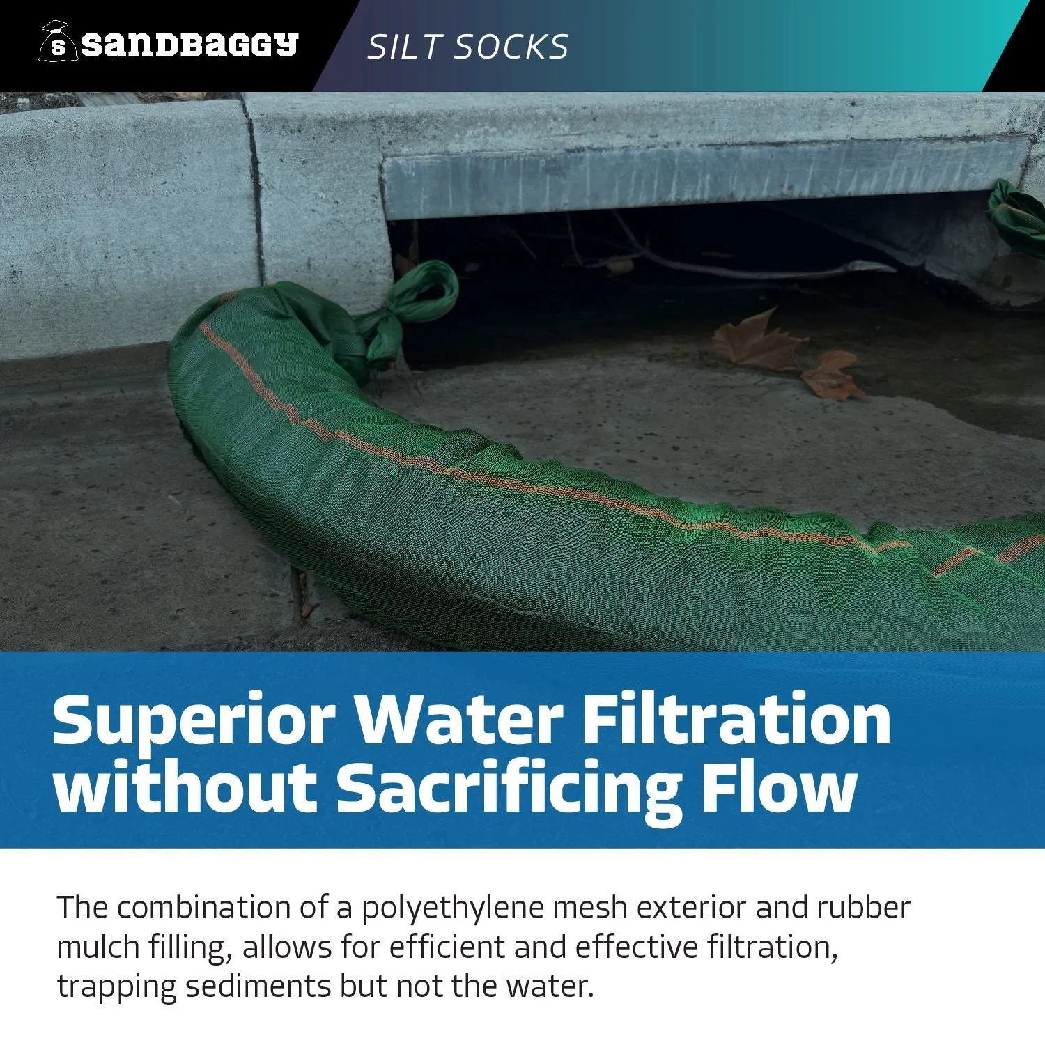 Silt Sock - Sediment Filter For Stormwater Drainage (Made in USA)