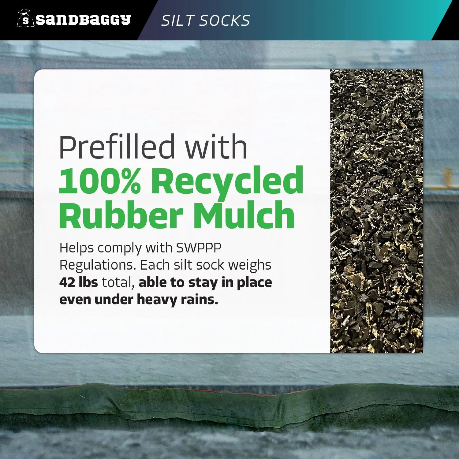 Silt Sock - Sediment Filter For Stormwater Drainage (Made in USA)