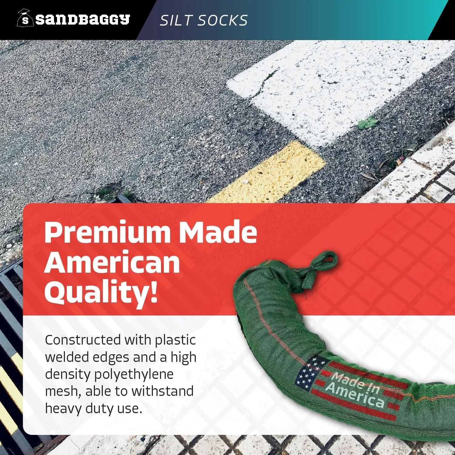 Silt Sock - Sediment Filter For Stormwater Drainage (Made in USA)