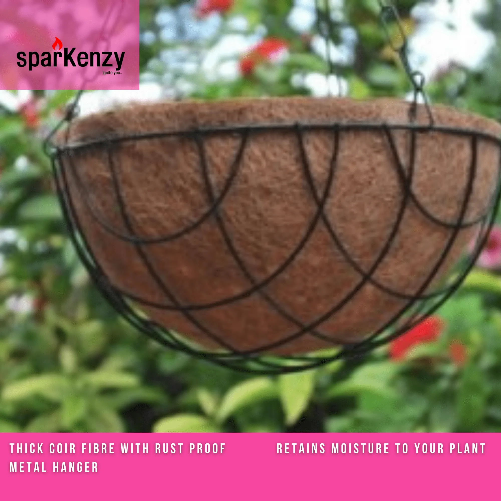Sparkenzy 12 Inch Coir Hanging Basket | Coir Hanging Pots for Garden