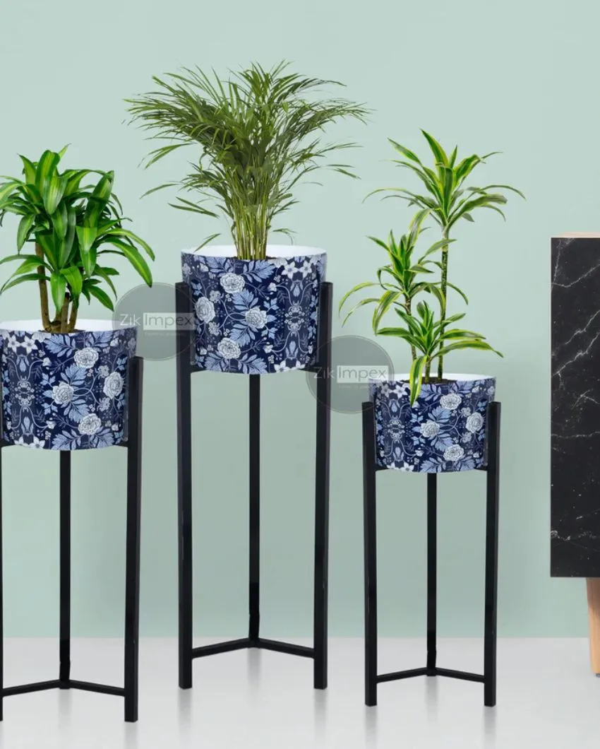 Stylish Metal Floor Planter with Stand Without Plant | Pack of 3