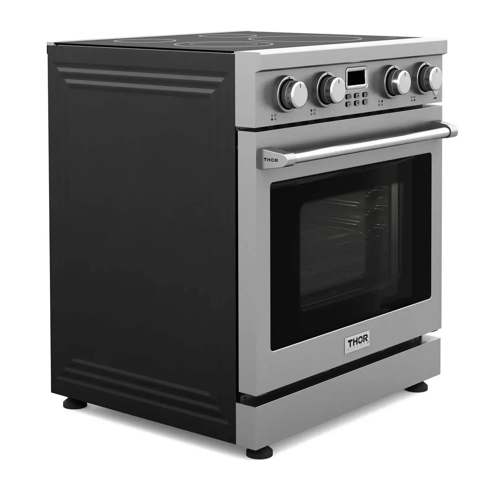 Thor Kitchen 4-Piece Appliance Package - 30-Inch Electric Range, Wall Mount Range Hood, Refrigerator, and Dishwasher in Stainless Steel