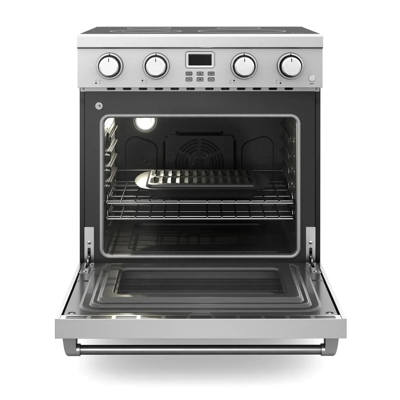 Thor Kitchen 4-Piece Appliance Package - 30-Inch Electric Range, Wall Mount Range Hood, Refrigerator, and Dishwasher in Stainless Steel