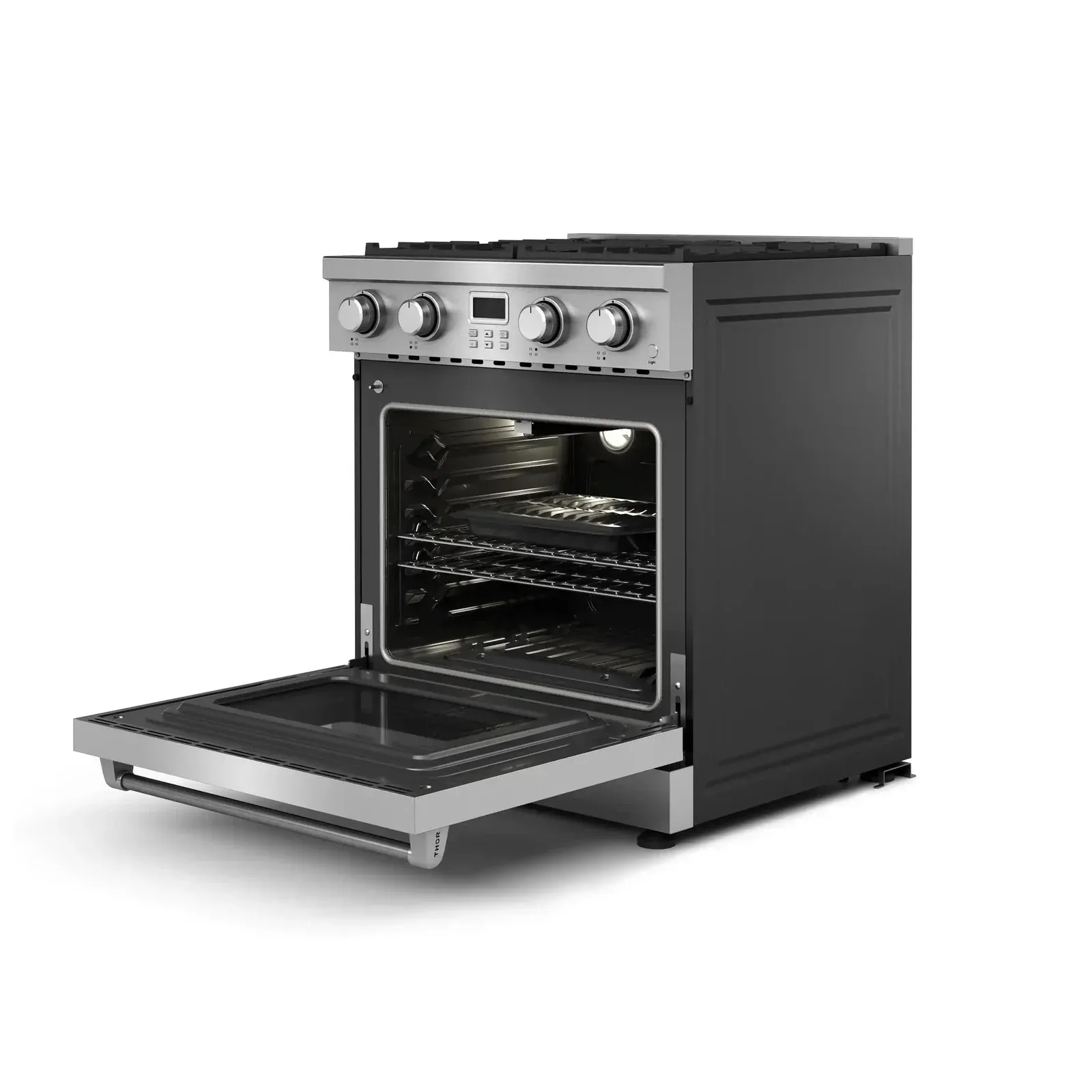 Thor Kitchen 4-Piece Appliance Package - 30-Inch Gas Range, Under Cabinet Range Hood, Refrigerator, and Dishwasher in Stainless Steel