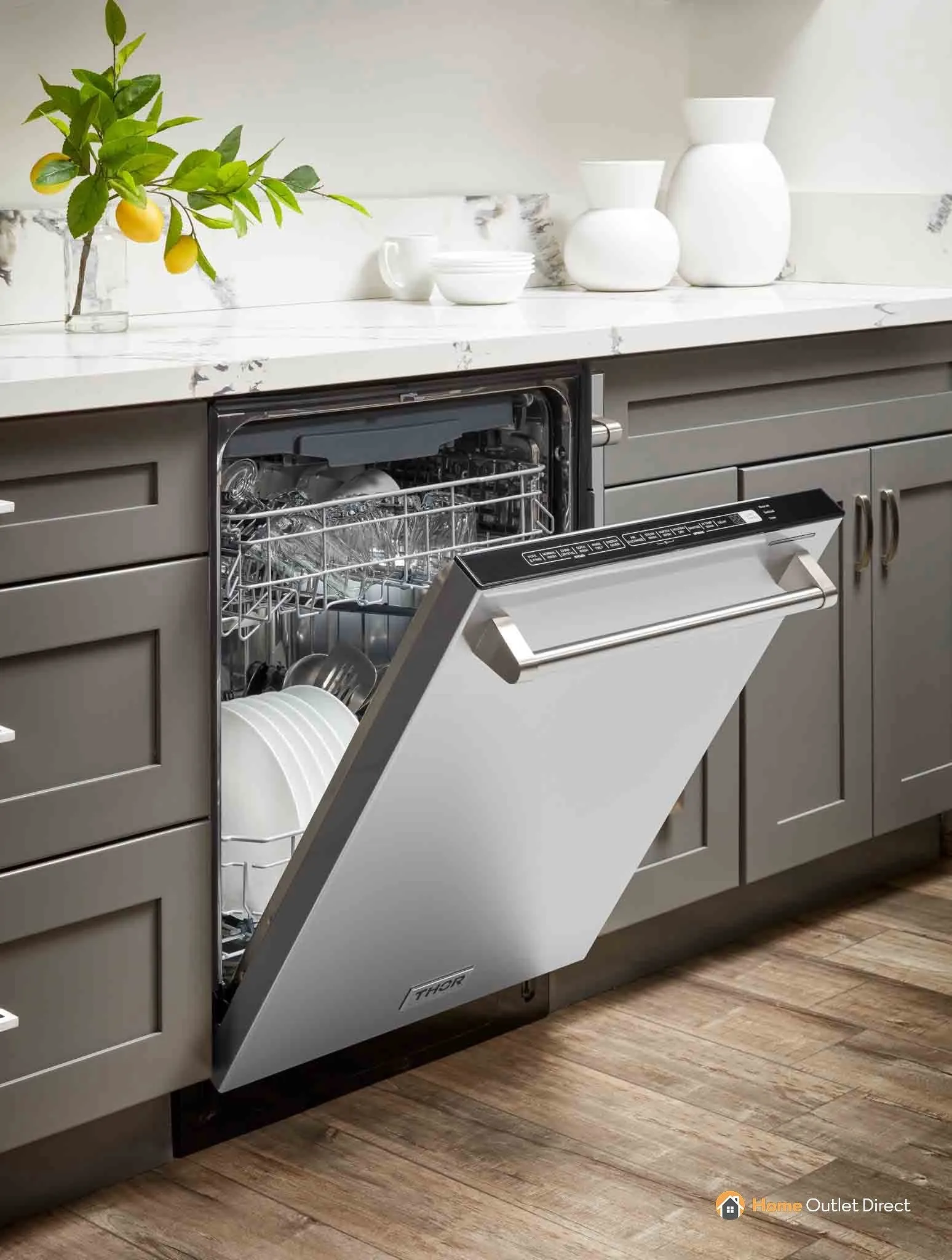 Thor Kitchen 4-Piece Appliance Package - 30-Inch Gas Range, Under Cabinet Range Hood, Refrigerator, and Dishwasher in Stainless Steel
