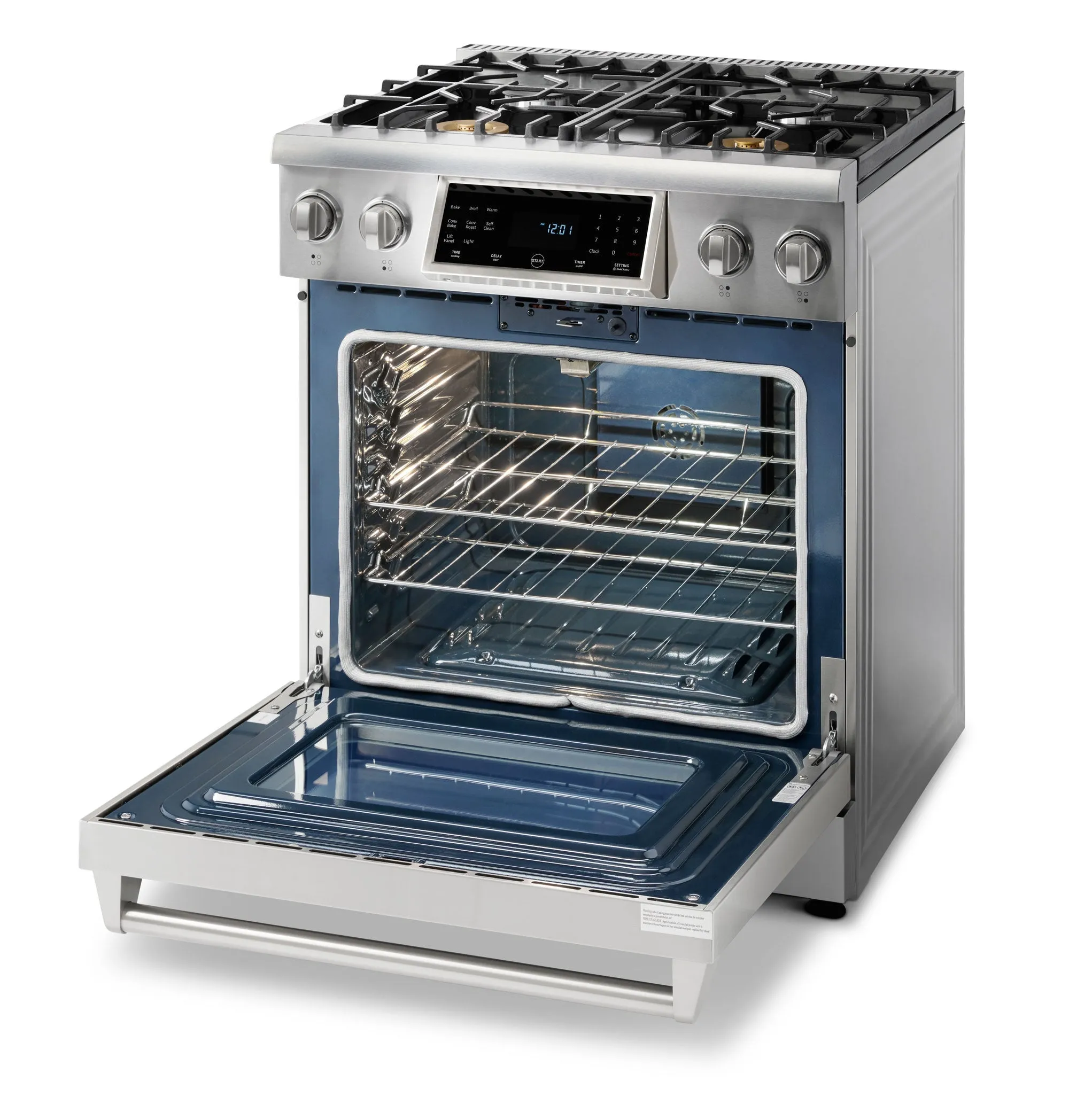 Thor Kitchen 4-Piece Appliance Package - 30-Inch Gas Range with Tilt Panel, Refrigerator with Water Dispenser, Wall Mount Hood, & Dishwasher in Stainless Steel