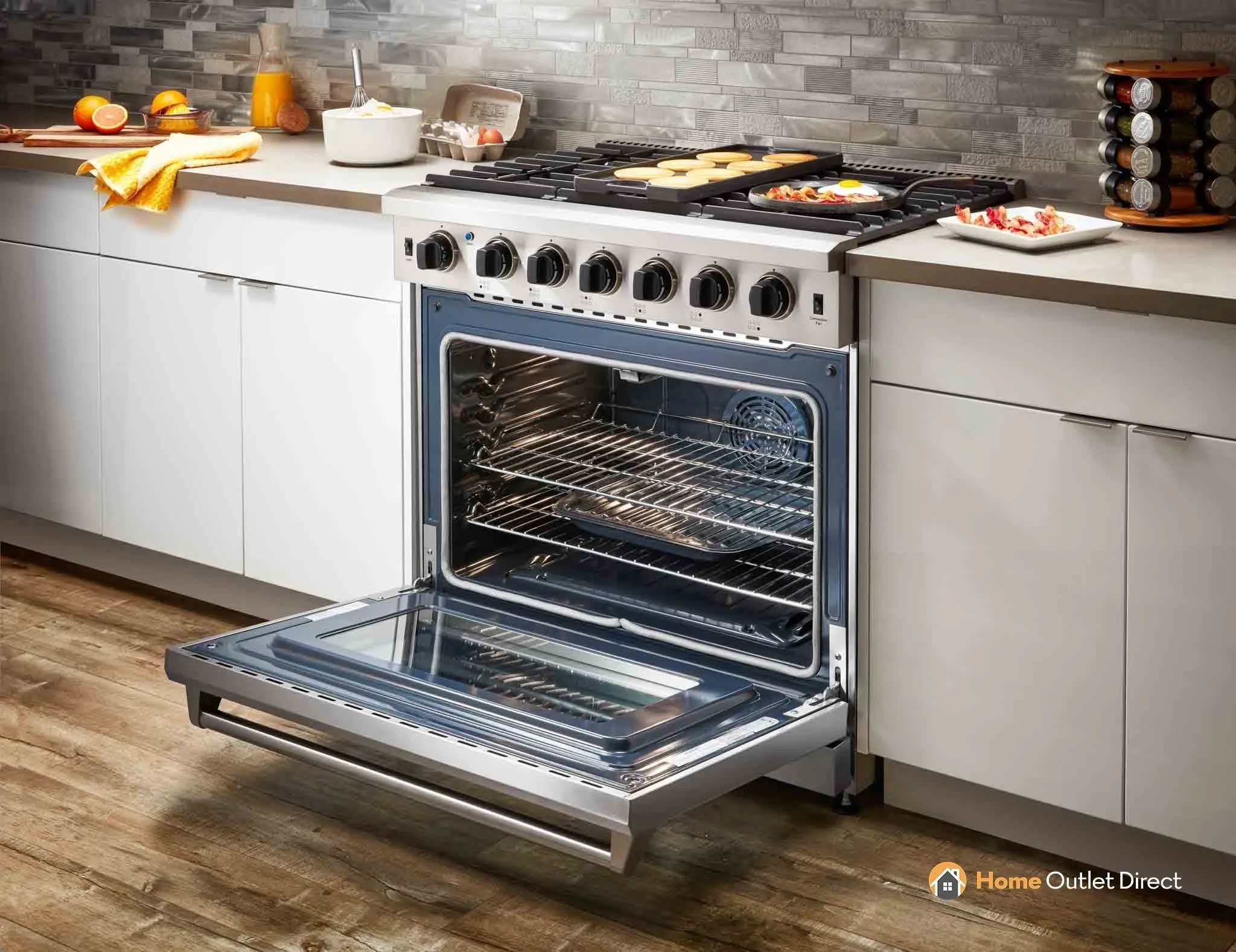 Thor Kitchen 4-Piece Appliance Package - 36-Inch Gas Range, French Door Refrigerator, Pro-Style Wall Mount Hood, and Dishwasher in Stainless Steel
