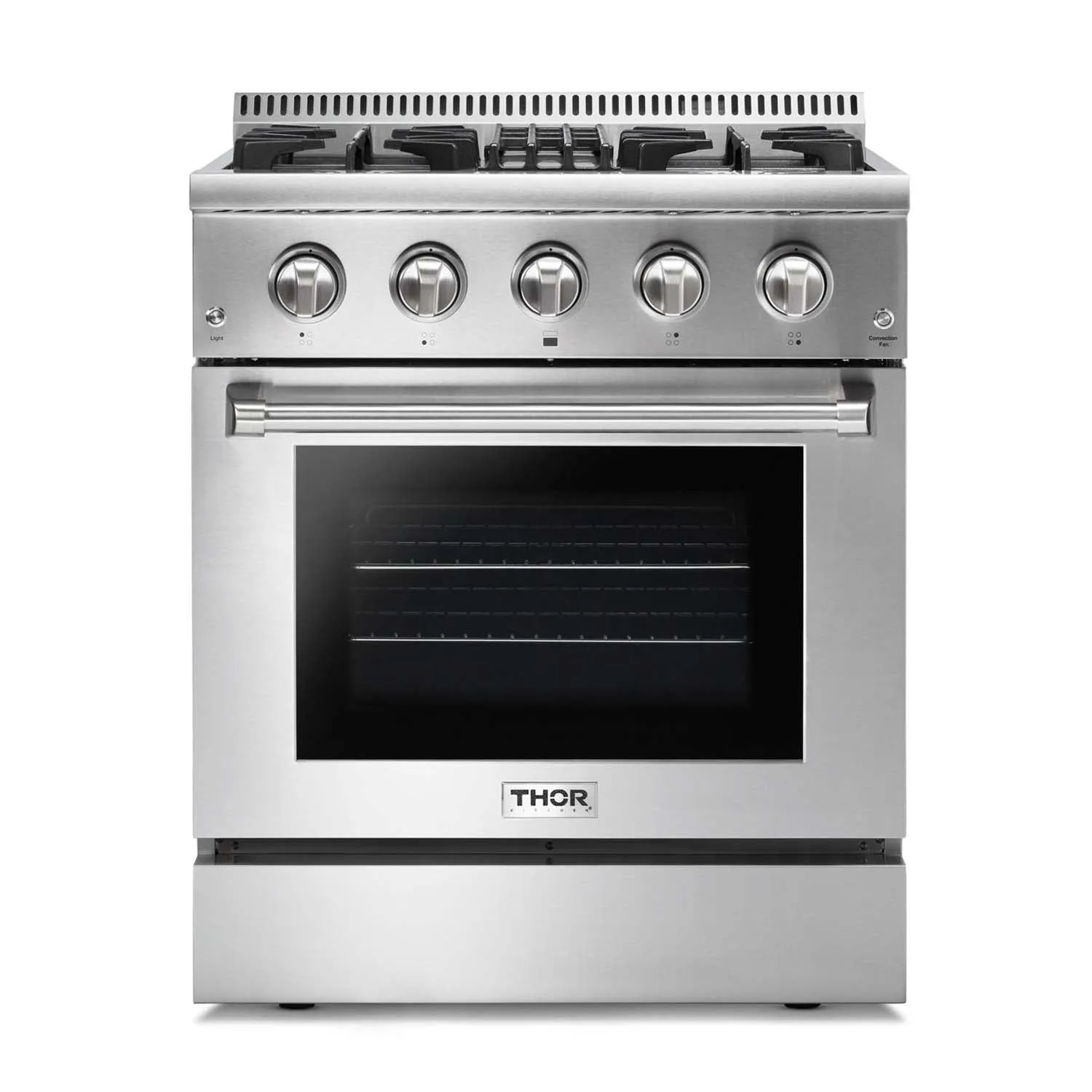 Thor Kitchen 4-Piece Pro Appliance Package - 30-Inch Dual Fuel Range, French Door Refrigerator Pro-Style Wall Mount Hood and Dishwasher in Stainless Steel