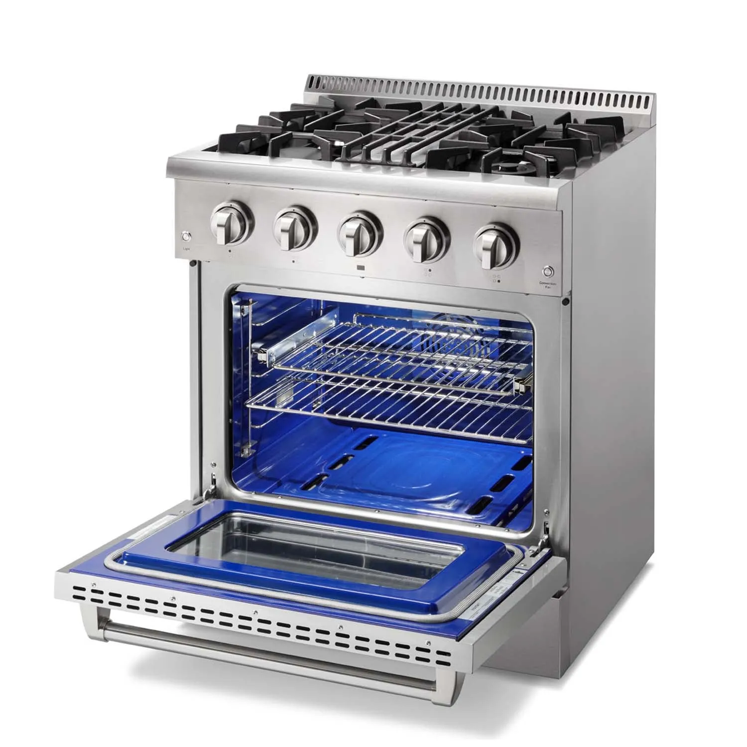 Thor Kitchen 4-Piece Pro Appliance Package - 30-Inch Dual Fuel Range, French Door Refrigerator Pro-Style Wall Mount Hood and Dishwasher in Stainless Steel