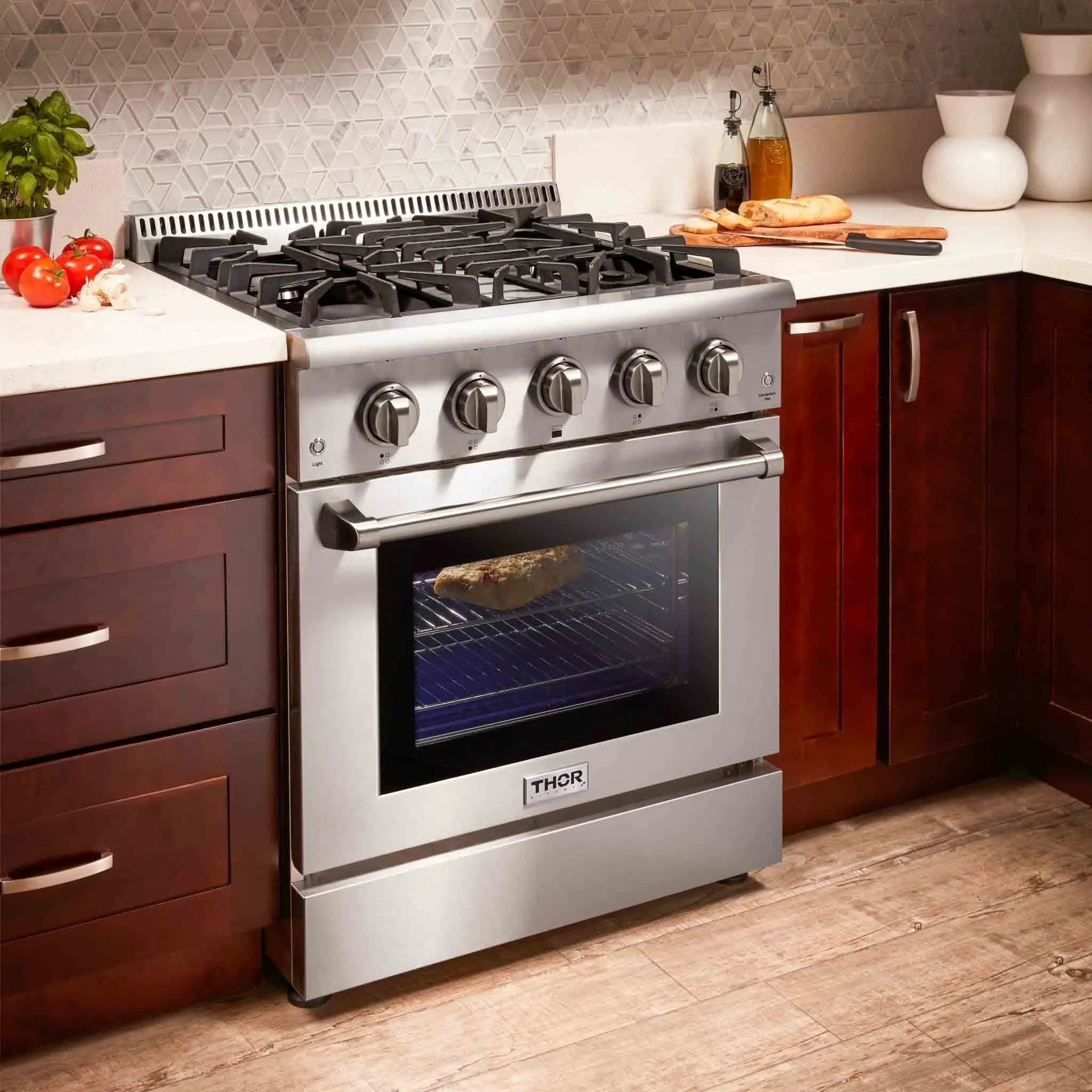 Thor Kitchen 4-Piece Pro Appliance Package - 30-Inch Gas Range, French Door Refrigerator, Under Cabinet Hood and Dishwasher in Stainless Steel