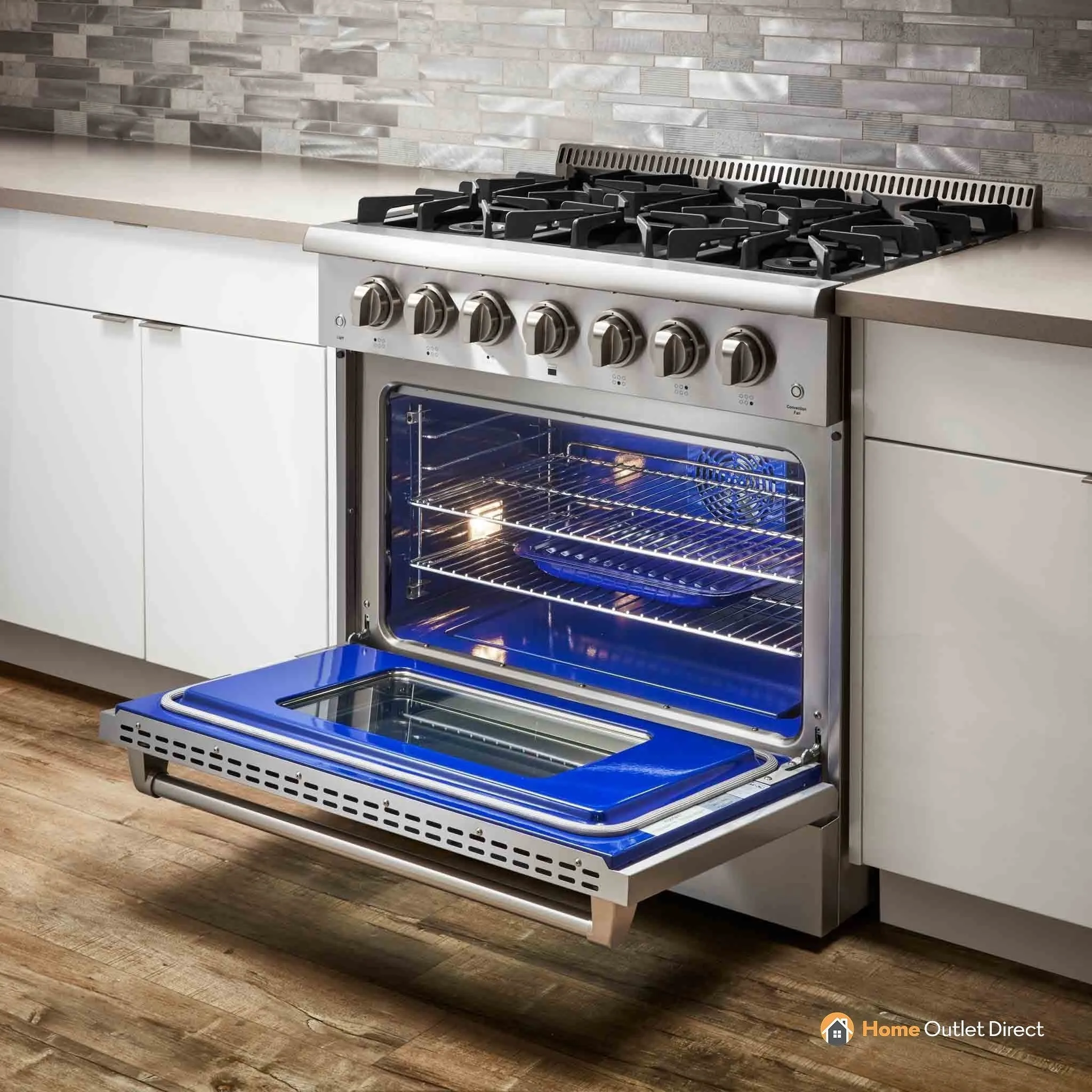 Thor Kitchen 4-Piece Pro Appliance Package - 36-Inch Gas Range, French Door Refrigerator, Under Cabinet Hood and Dishwasher in Stainless Steel