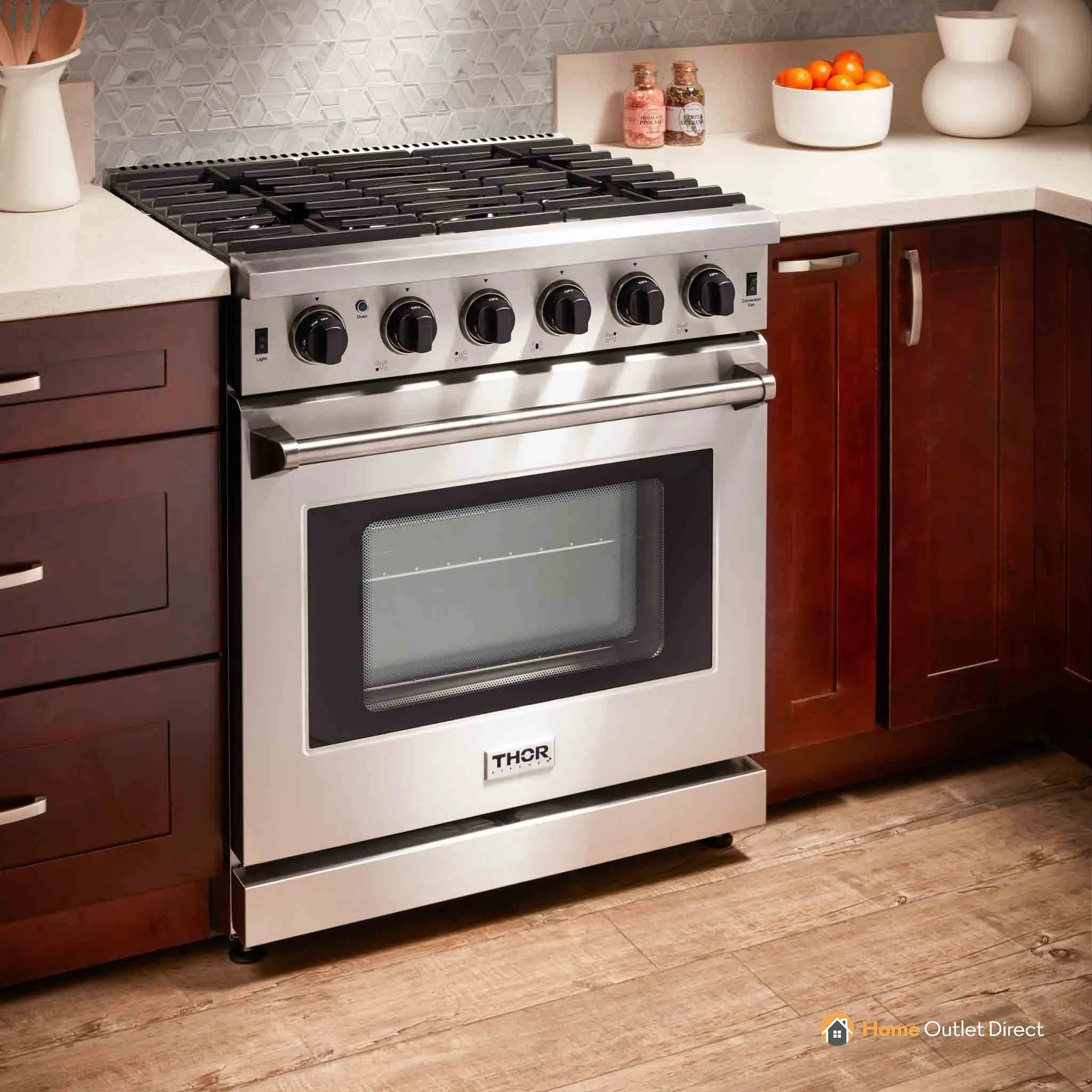 Thor Kitchen 5-Piece Appliance Package - 30-Inch Gas Range, French Door Refrigerator, Under Cabinet Hood, Dishwasher, and Microwave Drawer in Stainless Steel