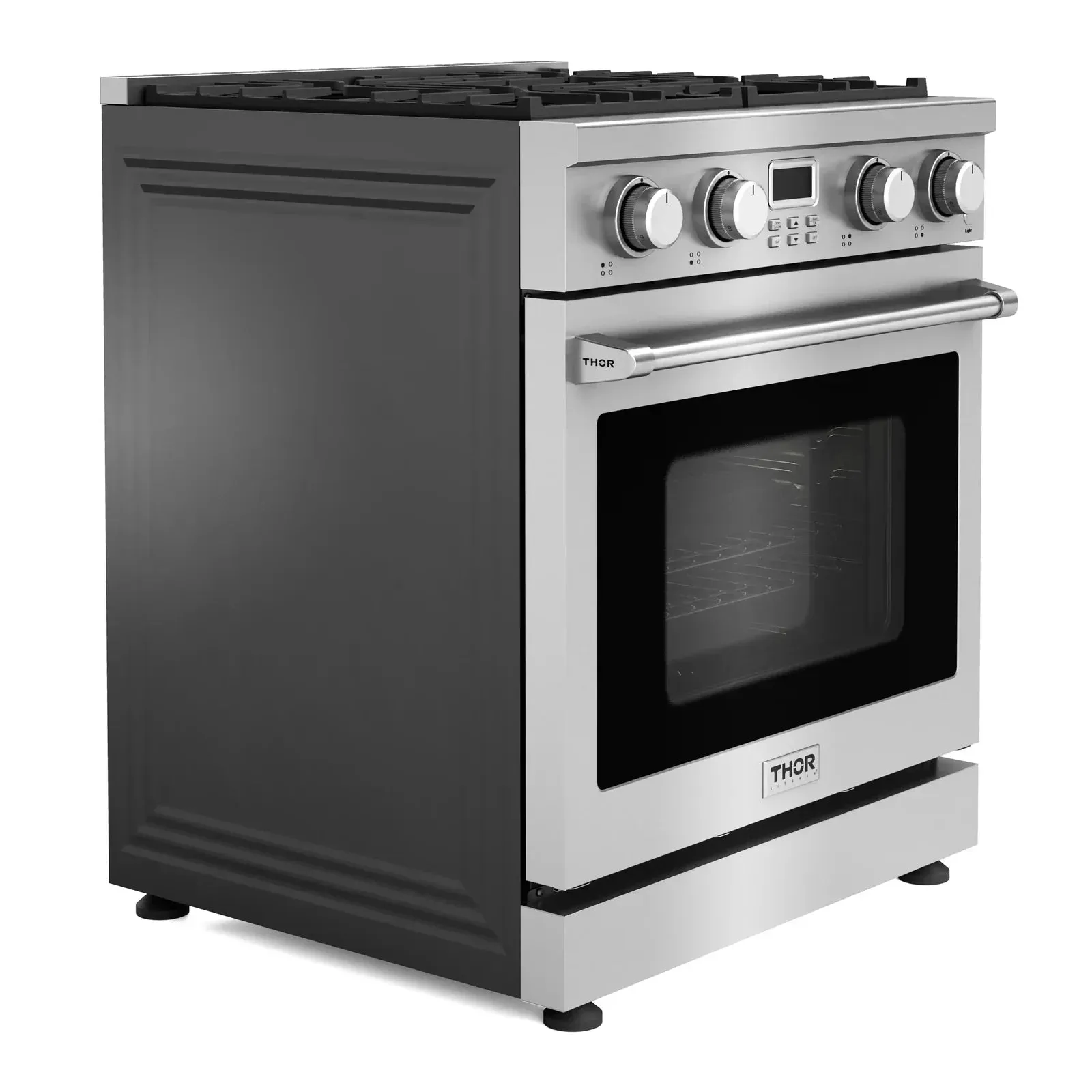 Thor Kitchen 5-Piece Appliance Package - 30-Inch Gas Range, Under Cabinet Range Hood, Refrigerator, Dishwasher, and Microwave in Stainless Steel