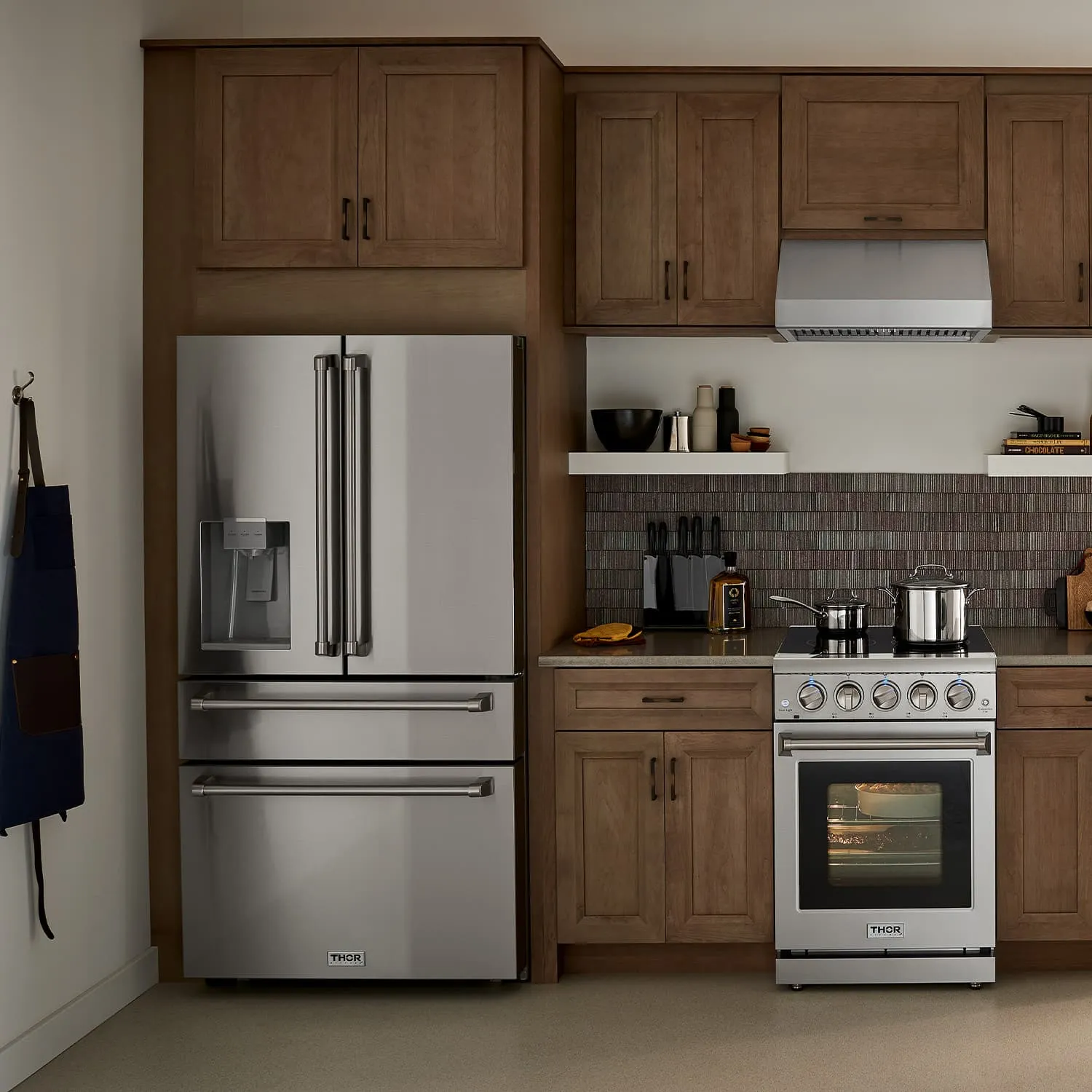 Thor Kitchen 5-Piece Appliance Package - 30-Inch Gas Range, Under Cabinet Range Hood, Refrigerator with Water Dispenser, Dishwasher, and Microwave in Stainless Steel
