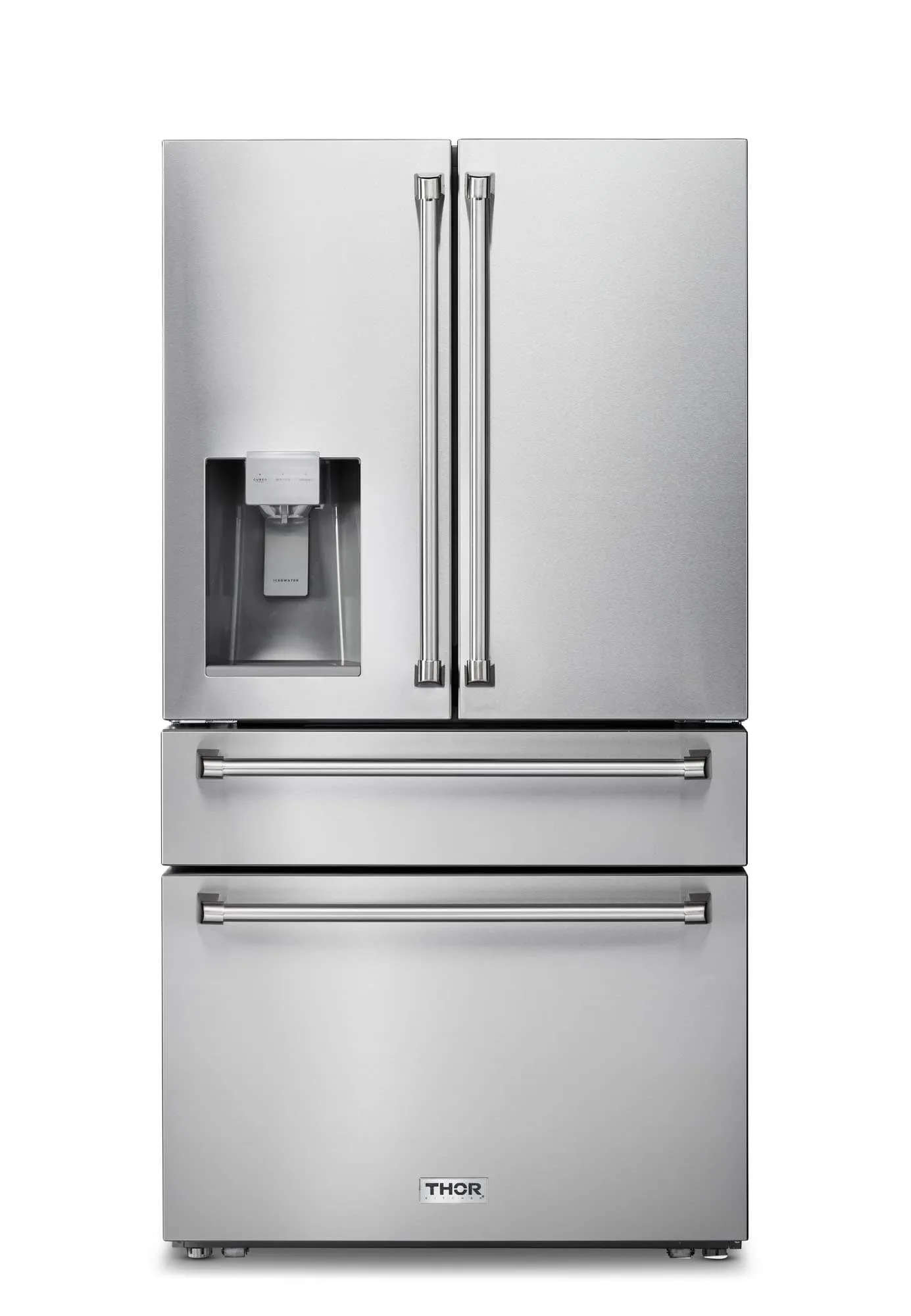 Thor Kitchen 5-Piece Appliance Package - 36-Inch Electric Range, Pro-Style Wall Mount Range Hood, Refrigerator with Water Dispenser, Dishwasher, and Microwave in Stainless Steel
