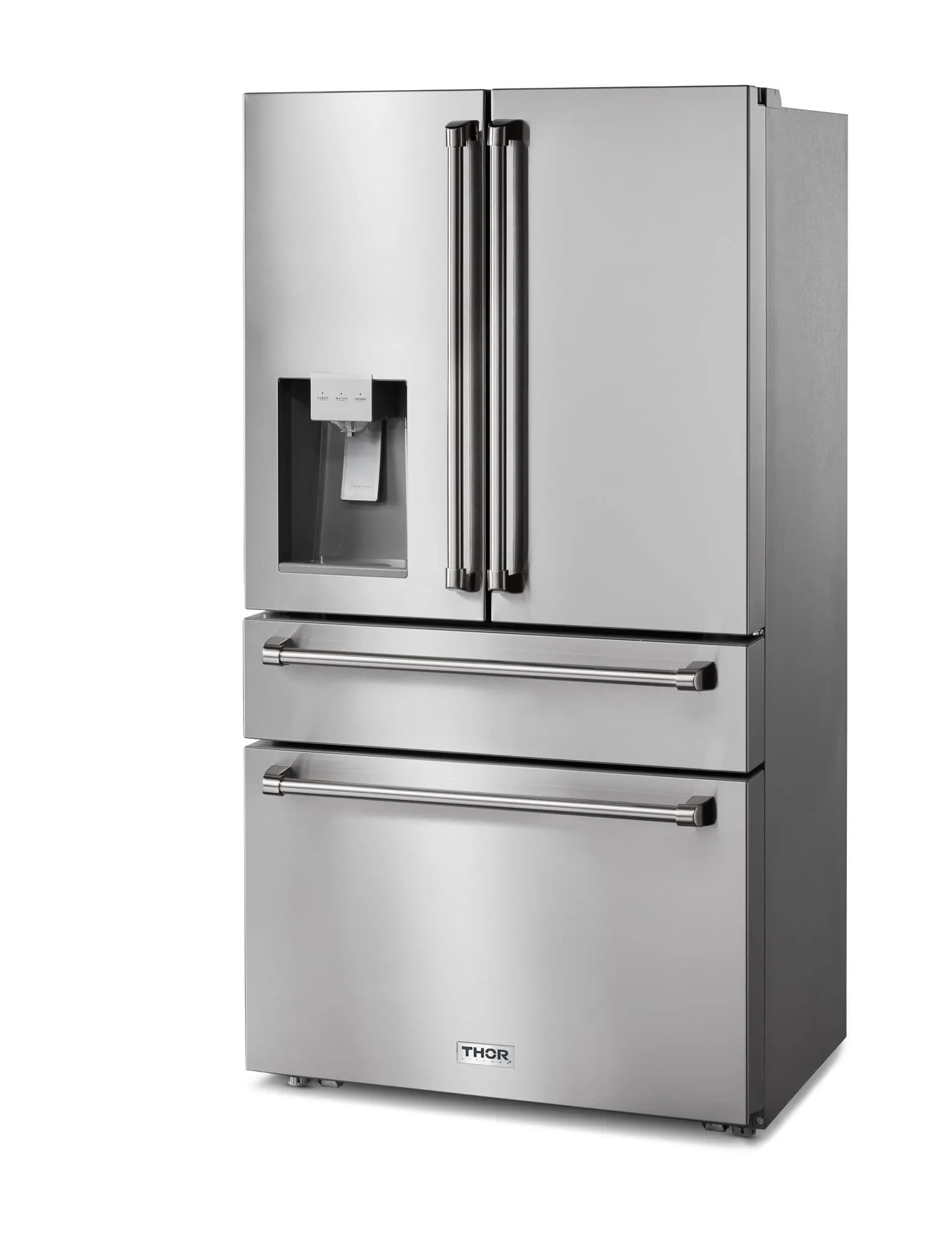 Thor Kitchen 5-Piece Appliance Package - 36-Inch Electric Range, Pro-Style Wall Mount Range Hood, Refrigerator with Water Dispenser, Dishwasher, and Microwave in Stainless Steel