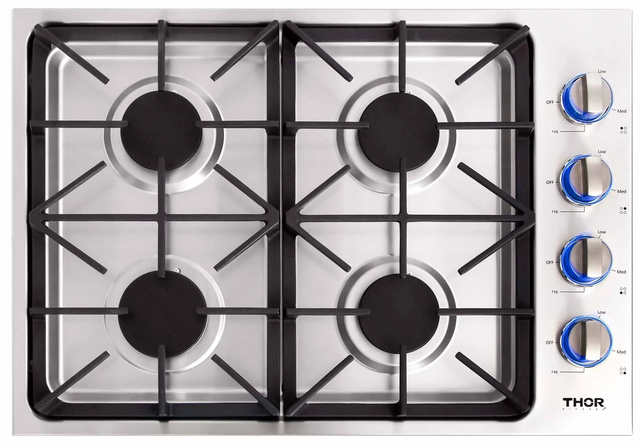 Thor Kitchen 5-Piece Pro Appliance Package - 30-Inch Gas Cooktop, Electric Wall Oven, Wall Mount Hood, Dishwasher & Refrigerator in Stainless Steel