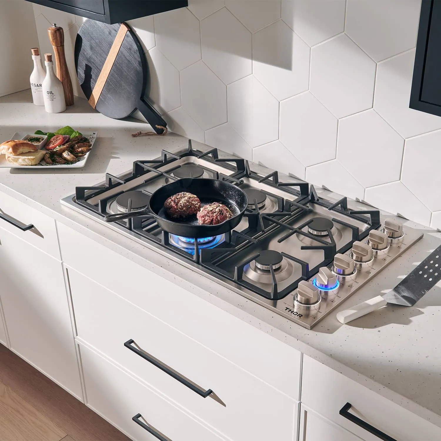 Thor Kitchen 5-Piece Pro Appliance Package - 36-Inch Gas Cooktop, Electric Wall Oven, Under Cabinet Hood, Dishwasher & Refrigerator in Stainless Steel