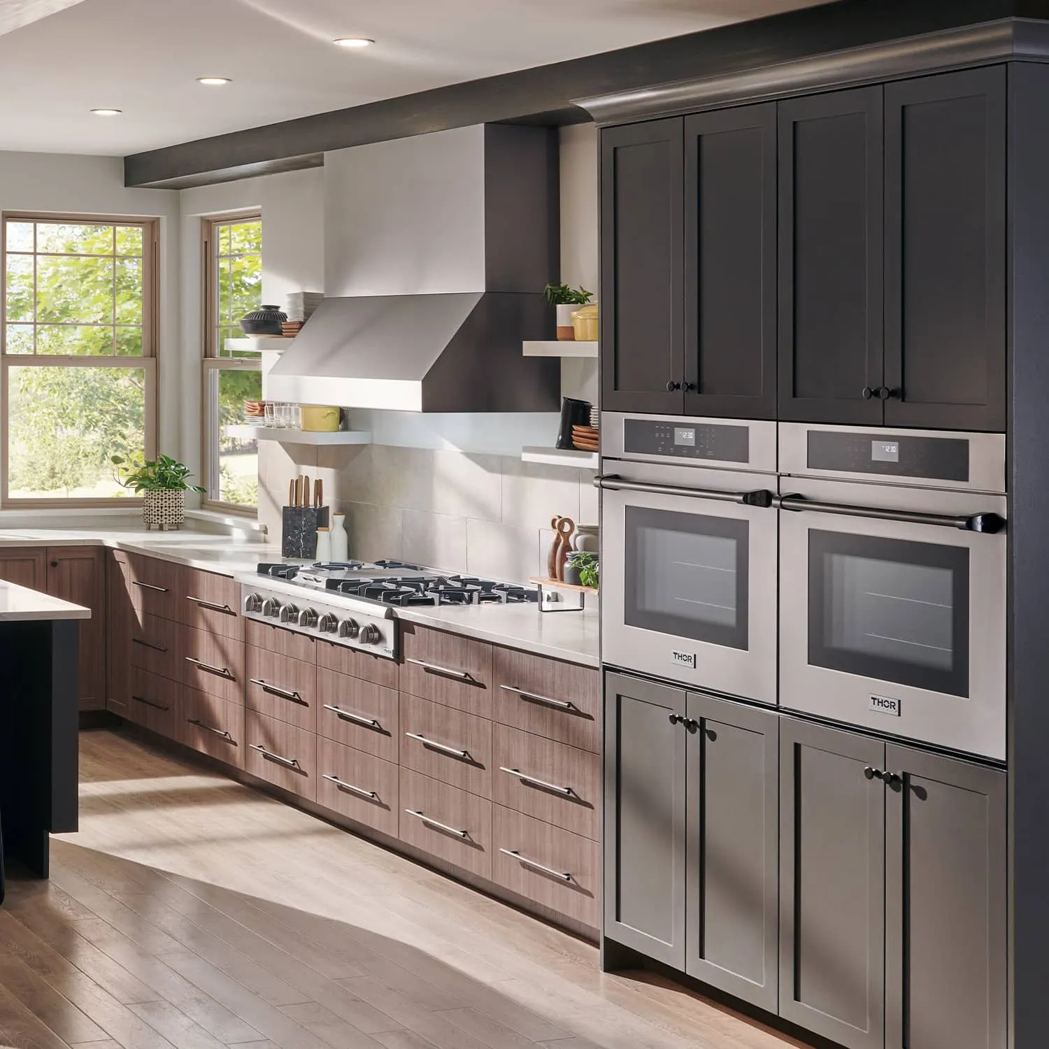 Thor Kitchen 5-Piece Pro Appliance Package - 48-Inch Rangetop, Electric Wall Oven, Wall Mount Hood, Dishwasher & Refrigerator in Stainless Steel
