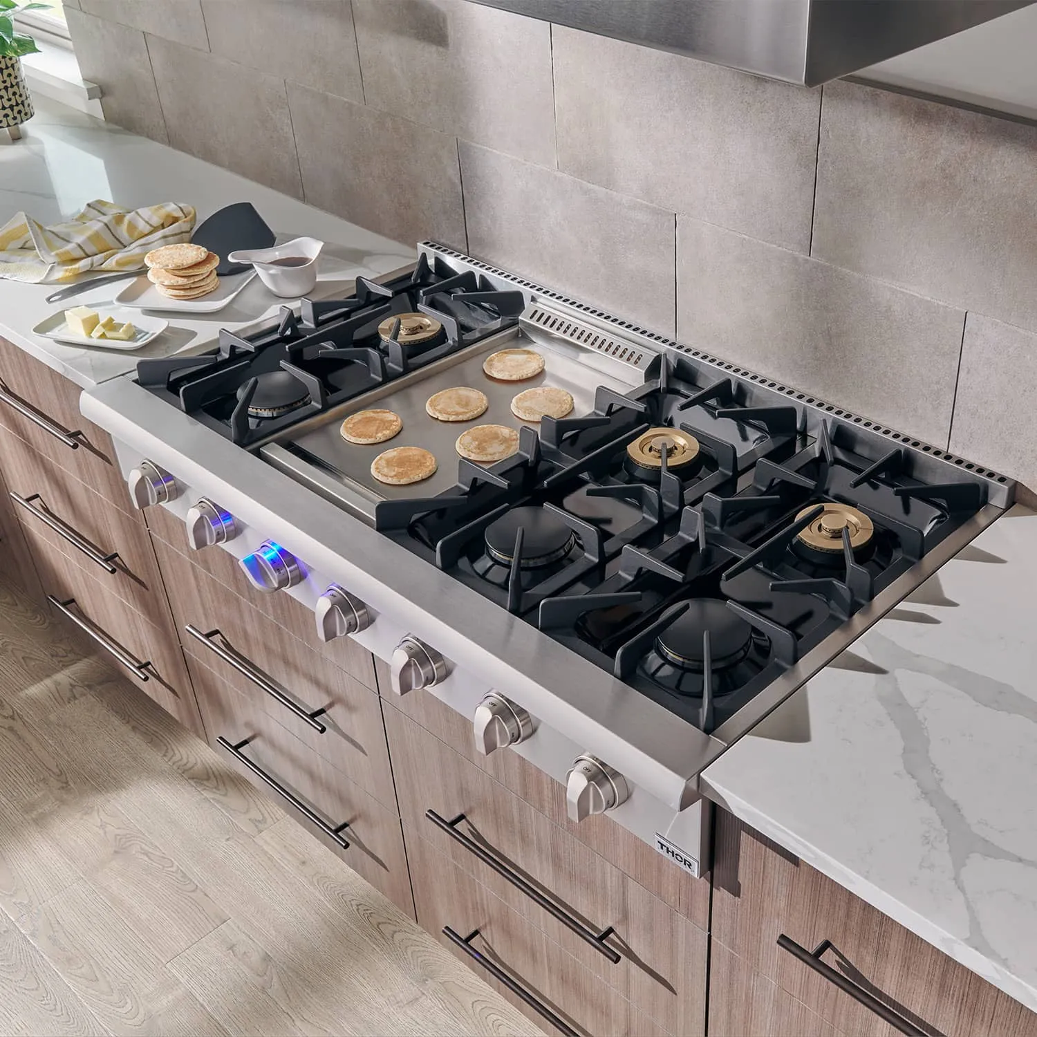 Thor Kitchen 5-Piece Pro Appliance Package - 48-Inch Rangetop, Electric Wall Oven, Wall Mount Hood, Dishwasher & Refrigerator in Stainless Steel