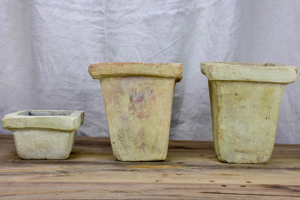 Three mid-century garden flower pots - terracotta