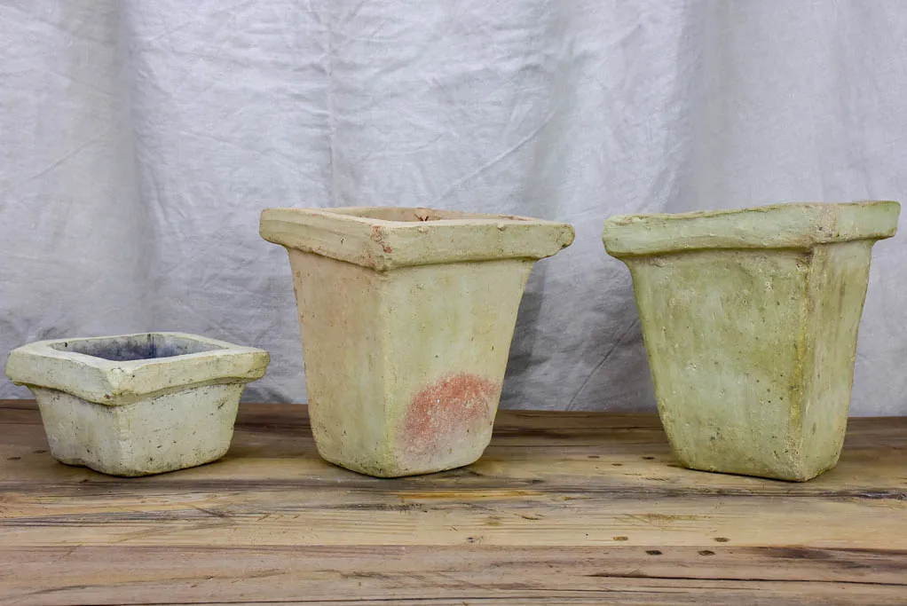 Three mid-century garden flower pots - terracotta