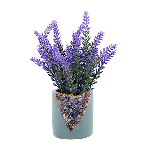 Viverie Artificial Fake Lavender Flower With Mini Geode Pot