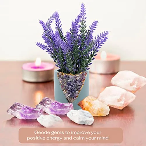Viverie Artificial Fake Lavender Flower With Mini Geode Pot